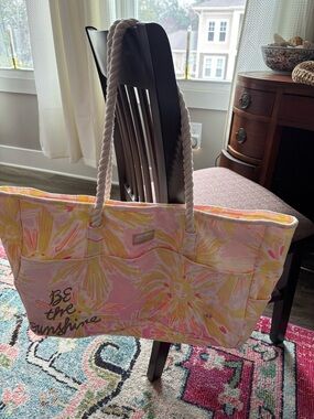 Lilly Pulitzer Pink and Yellow Floral Rope-Handle Tote – "Be the Sunshine"